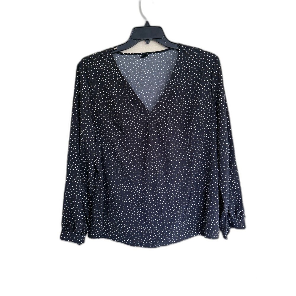 SHEIN Curve 2XL Black Polka Dot V-Neck Long Sleeve Blouse
